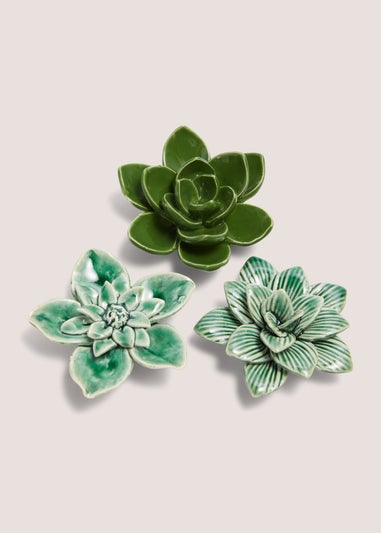 3 Pack Green Flower Ornaments (8cm x 8cm x 3cm)