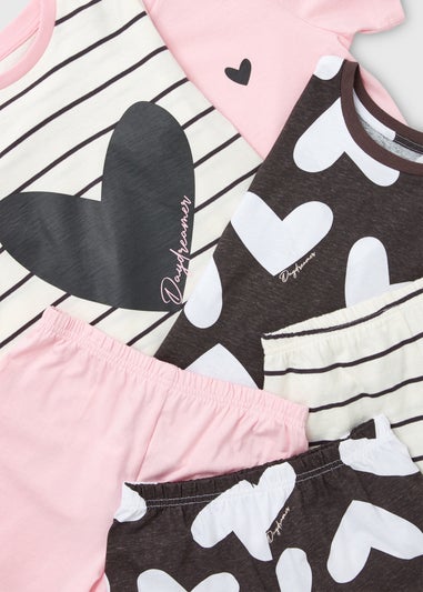 Girls 3 Pack Black Heart Shortie Pyjama Sets (4-13yrs)