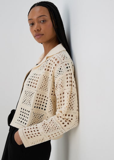 Cream Crochet Knitted Shirt