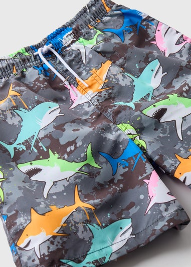 Boys Charcoal Graffiti Shark Swim Shorts (6-11yrs)