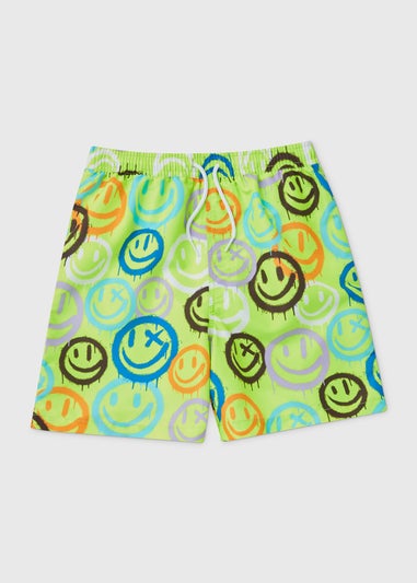 Boys Green Smiley Graffiti Swim Shorts (6-11yrs)