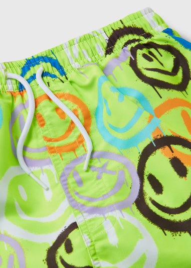 Boys Green Smiley Graffiti Swim Shorts (6-11yrs)