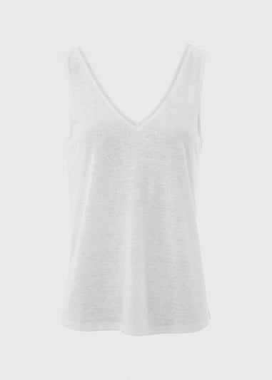 Plain White Linen V Neck Vest