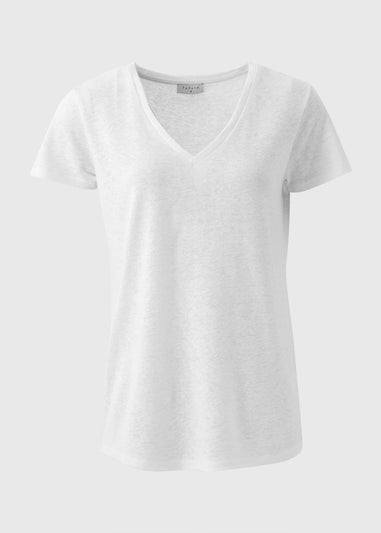 White Plain Print Linen Jersey T-Shirt