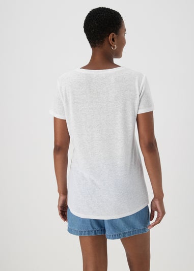 White Plain Print Linen Jersey T-Shirt