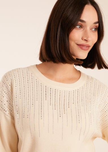 Blue Vanilla Cream Diamante Knitted Jumper