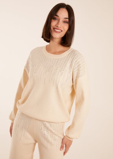 Blue Vanilla Cream Diamante Knitted Jumper