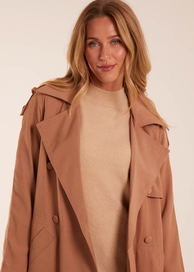 Blue Vanilla Camel Double Breasted Trench Coat