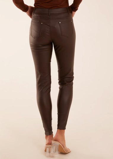 Blue Vanilla Brown PU Mid Rise Coated Skinny Jeans