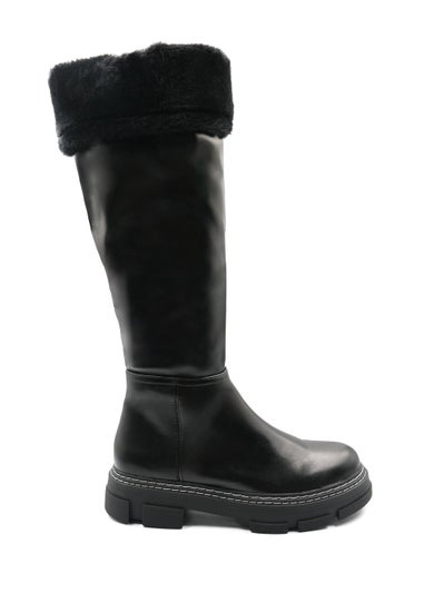 Where's That From Black PU Nevaey Platform Calf High Boots