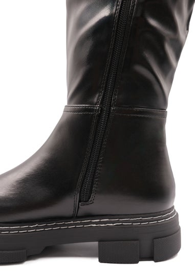 Where's That From Black PU Nevaey Platform Calf High Boots