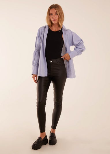 Blue Vanilla Black PU Mid Rise Coated Skinny Jeans