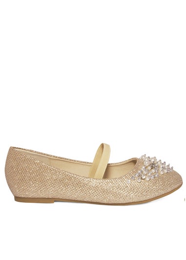 Where's That From Gold Libbie Kids Diamante Embellished Platform Shoes