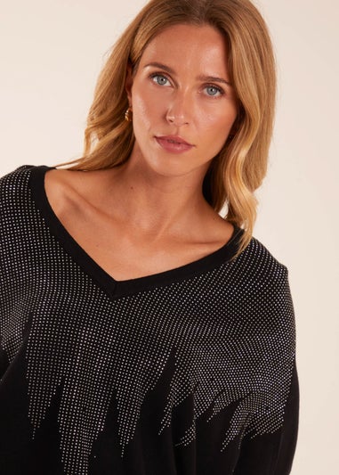 Blue Vanilla Black V Neck Diamante Jumper