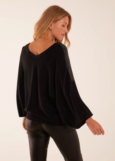 Blue Vanilla Black V Neck Diamante Jumper