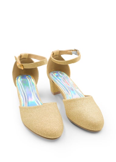 Where's That From Gold Glitter Abena Kids Mid Heel Sandals