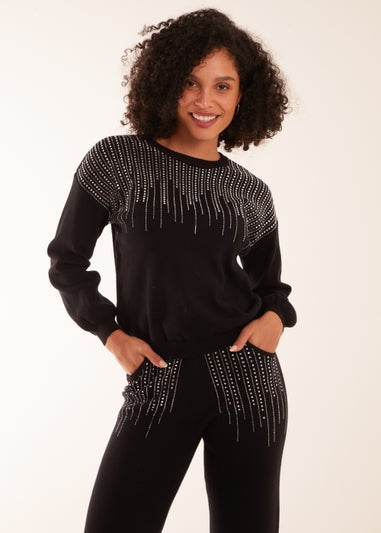 Blue Vanilla Black Diamante Knitted Jumper