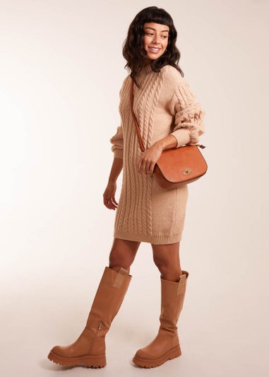 Blue Vanilla Beige Cable Knit Dress