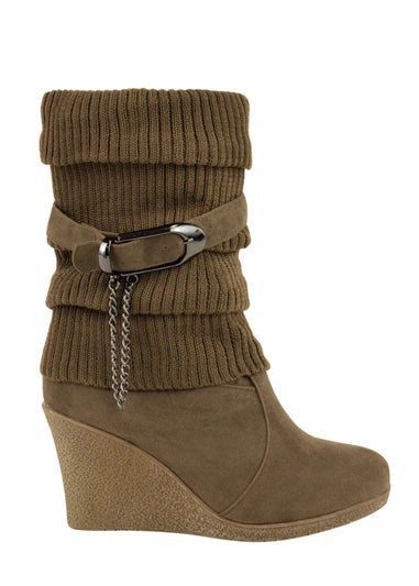 Where's That From Khaki Suede Bryony Wedge Heel Ankle Boots