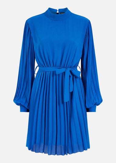 Mela Long Sleeve High Neck Tunic Dress In Blue