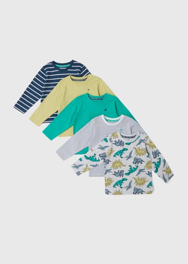 Boys 5 Pack Dinosaur Long Sleeve T-Shirts (1-7yrs)