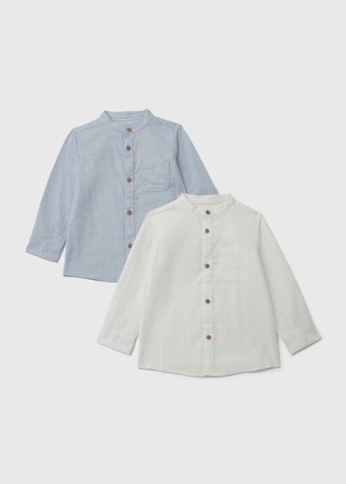 Boys 2 Pack White Grandad Collar Shirts (1-7yrs)