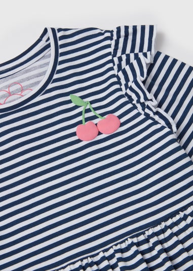 Girls Navy 2 Stripe Long Sleeve Dress (1-7yrs)