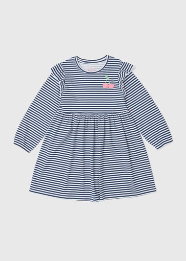Girls Navy 2 Stripe Long Sleeve Dress (1-7yrs)