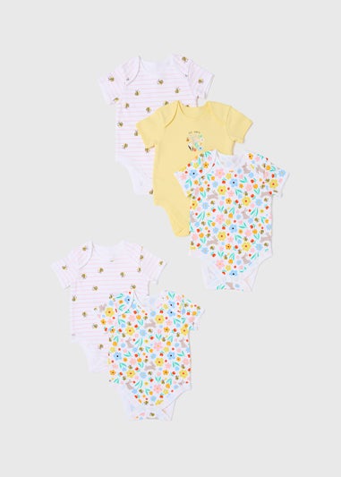 5 Pack Baby Multicoloured Bee Bodysuits (Newborn-23mths)