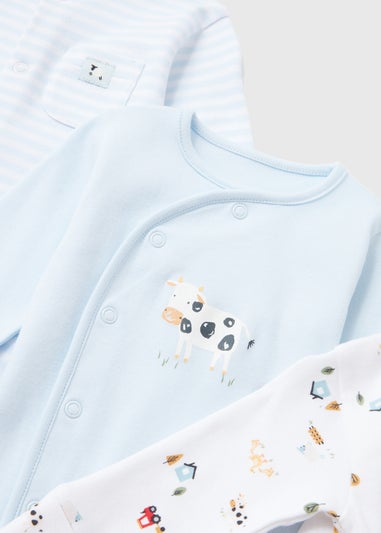 3 Pack Baby Blue Sleepsuits (Tiny Baby-18mths)