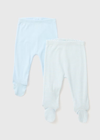 Baby 2 Pack Blue Layette Ribbed Leggings (Tiny Baby-18mths)