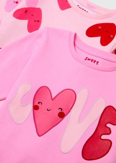 Girls 2 Pack Hearts & Love Pyjama Sets