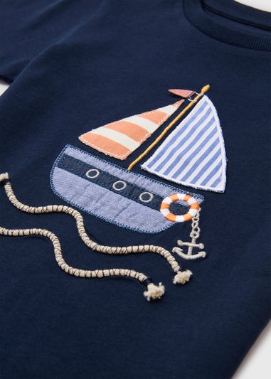 Boys Navy Boat Rope Print T-Shirt (1-7yrs)