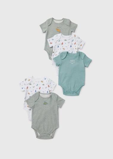 Baby 5 Pack Green Dino Bodysuits (Newborn-23mths)