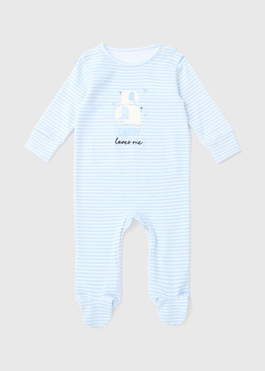 Baby Blue Stripe Daddy Loves Me Sleepsuit (Tiny Baby-18mths)