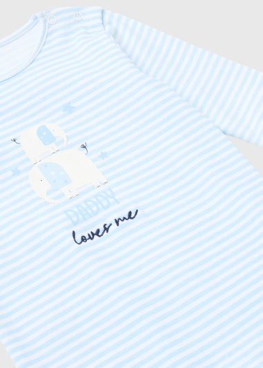 Baby Blue Stripe Daddy Loves Me Sleepsuit (Tiny Baby-18mths)