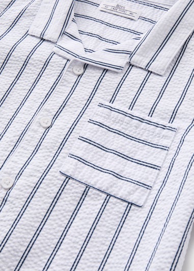 Boys White Stripe Seersucker Shirt (7-13yrs)