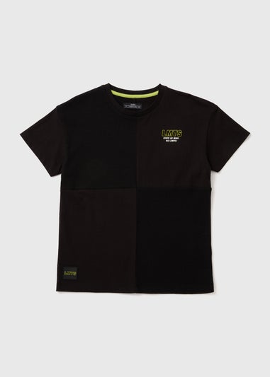 Boys Black Print Textured T-Shirt (7-13yrs)