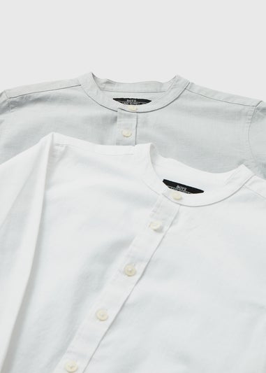 2 Pack Boys White Grandad Shirt (7-13yrs)