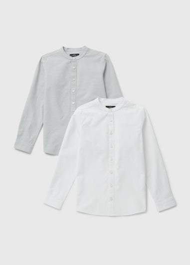 2 Pack Boys White Grandad Shirt (7-13yrs)