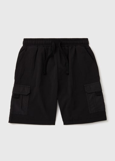 Boys Black Woven Cargo Shorts (7-13yrs)