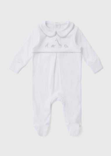 Baby White Animal Print Jersey Sleepsuit (Tiny Baby-12mths)
