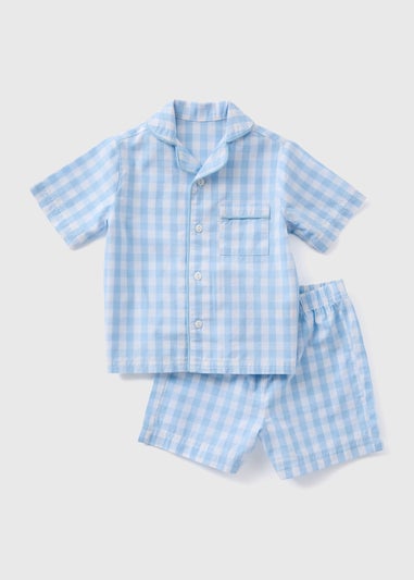 Boys Blue Check Top & Shorts Pyjama Set (9mths-5yrs)