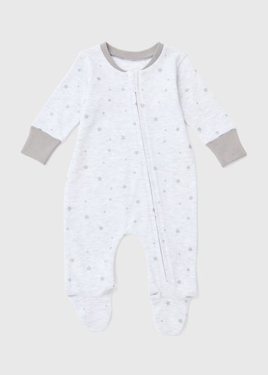 Baby Grey Star Print Zipped Sleepsuit (Newborn-18mths)