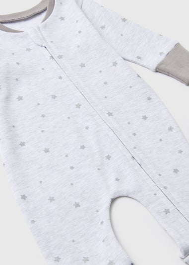 Baby Grey Star Print Zipped Sleepsuit (Newborn-18mths)