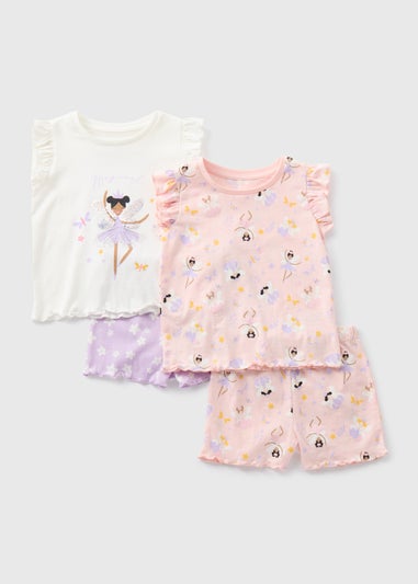 Girls 2 Pack Lilac Shortie Pyjama Set (9mths-5yrs)