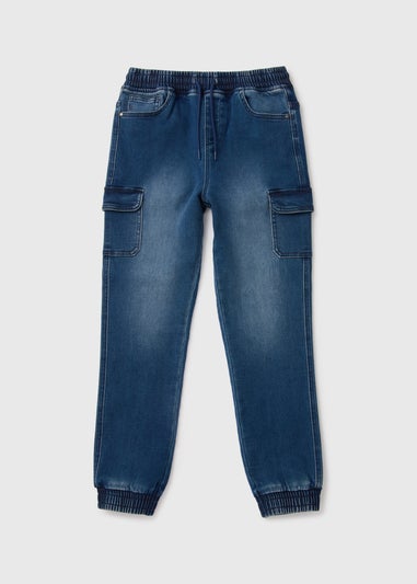 Boys Blue Jersey Denim Cargo Jeans (7-13yrs)