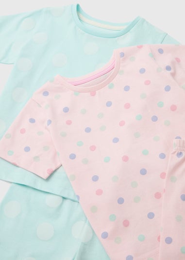 Girls 2 Pack Pink Polka Dot Pyjama Sets (9mths-5yrs)