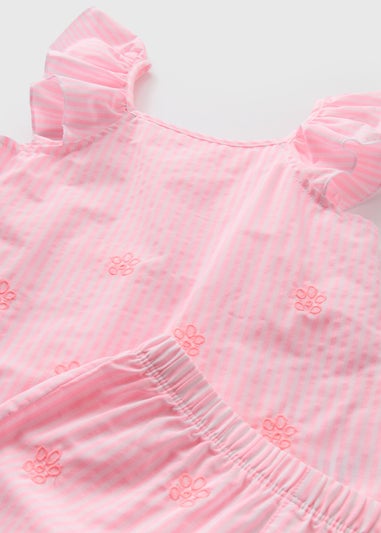 Girls Pink Frill Stripe Broderie Pyjama Set (9mths-5yrs)