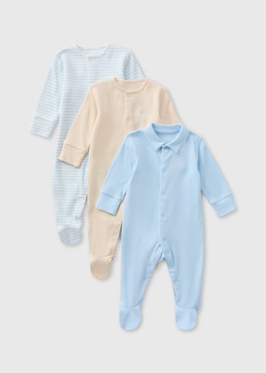 Baby 3 Pack Blue Preppy Boy Sleepsuit (Tiny Baby-18mths)